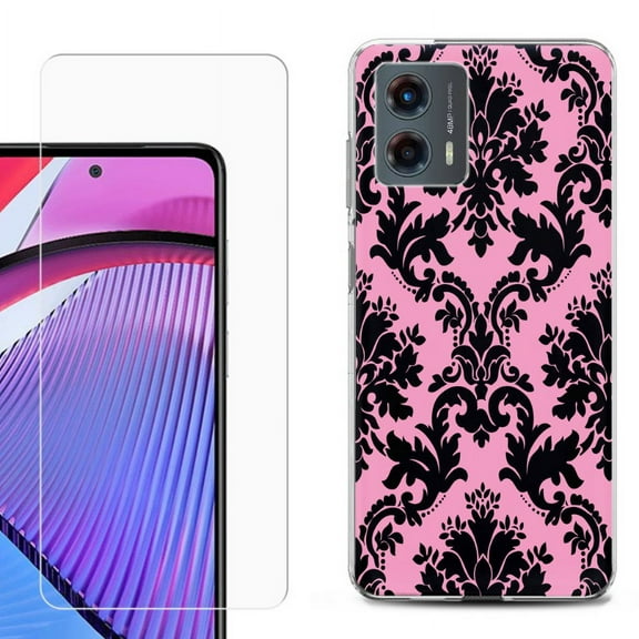 OneToughShield ® Compatible with Motorola Moto G 5G 2023, Shockproof Phone Case, with Tempered Glass Screen Protector - Victorian Pink/Black