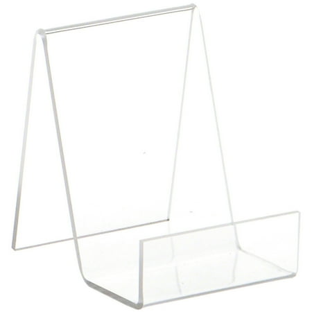 Plymor Clear Acrylic Flat Back Display Easel With 1.5" Box Ledge, 4" H x 3" W x 4" D