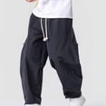 thumbnail image 5 of SAWOBUUN Mens Casual Barrel Pants Wide Leg Elastic Waist Drawstring Loose Fit Trousers Casual Summer Streetwear with Side Pockets, 5 of 7