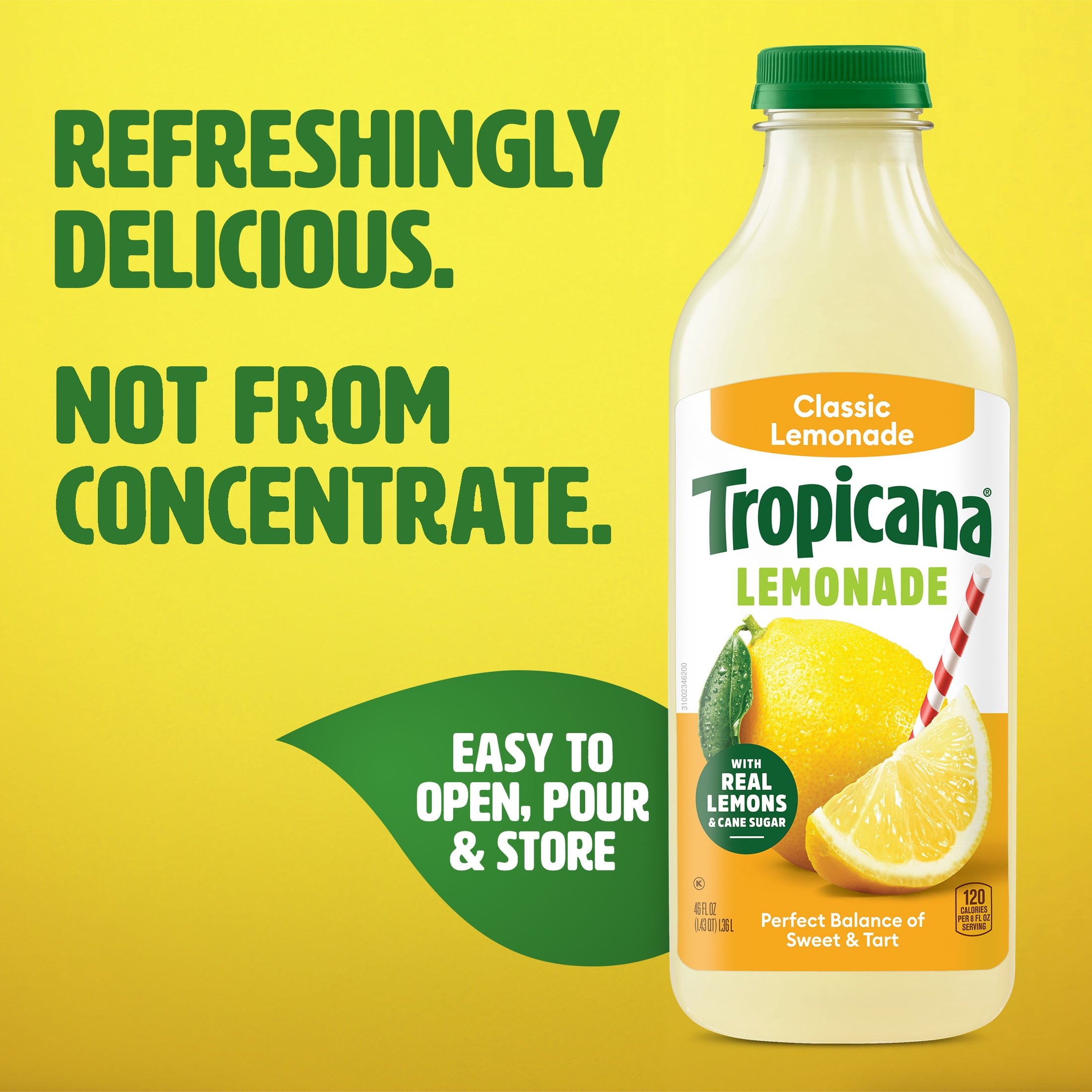Tropicana Classic Lemonade, Made with Real Lemons, 46 fl oz Bottle