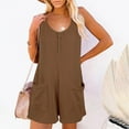 thumbnail image 5 of AXXD Clearance Shorts For Women,Solid Neck Sleeveless Buttons Short Jumpsuit Rompers With Pockets Gym Shorts Women With Pockets Coffee 4, 5 of 9
