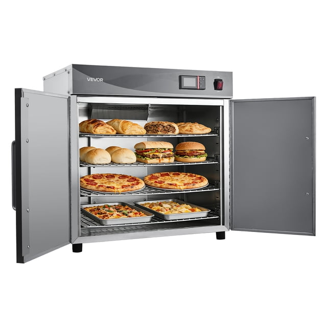 VEVOR Electric Hot Box Food Warmer, 4-Tier Commercial Warming Cabinet with Water Tray, Double-Door and Adjustable Shelves, Stainless Steel Food Warmer Cabinet