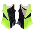 thumbnail image 4 of YUUMIN Kids Girls Shiny Rhinestone Ballet Dance Skating Dress Color Block Gymnastics Leotard Dance Unitards Fluorescent Yellow 16, 4 of 7