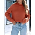 thumbnail image 4 of Women High Neck Oversized Sweaters Batwing Long Sleeve Pullover Loose Chunky Knit Jumper Brick Red L, 4 of 8
