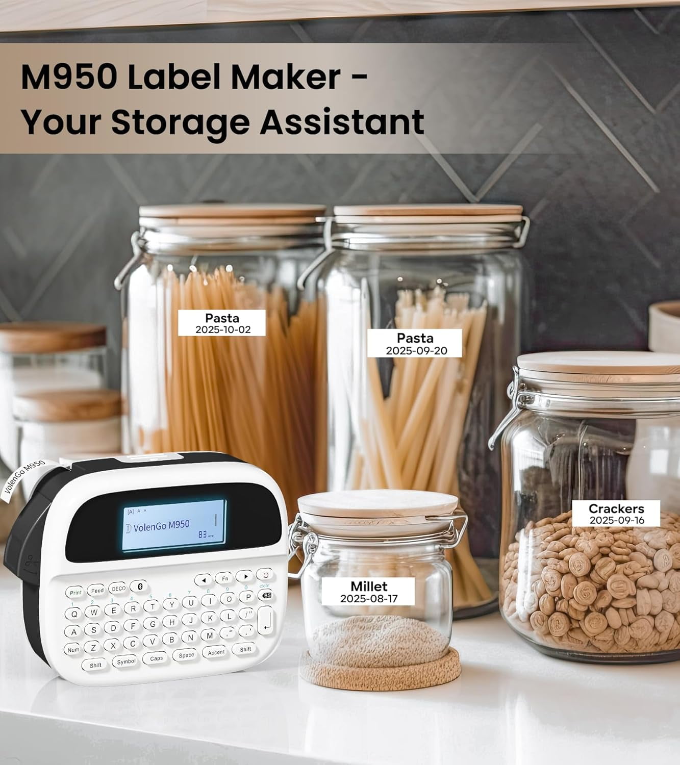 Phomemo M950 Label Maker – Bluetooth Waterproof Label Maker with QWERTY Keyboard, USB-C Rechargeable Handheld Printer, Replace P-HTM950 for School, Home & Office