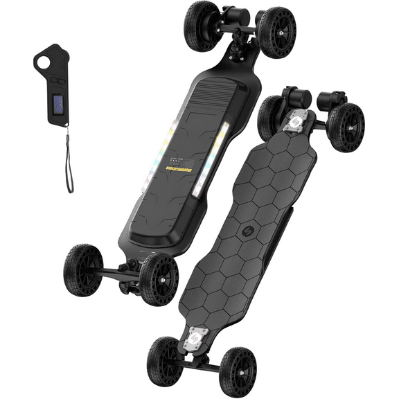 isinwheel Off Road Electric Skateboard with Remote, 3000W/1200W Brushless Motor, 32/30 Mph Top Speed & 28/12 Miles Range, Electric Longboard for Adults with Ambient Light