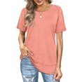 thumbnail image 2 of Camiseta con cuello redondo, holgada, transpirable, dobladillo curvo, camiseta con cuello redondo, manga corta informal para mujer, 2 of 6