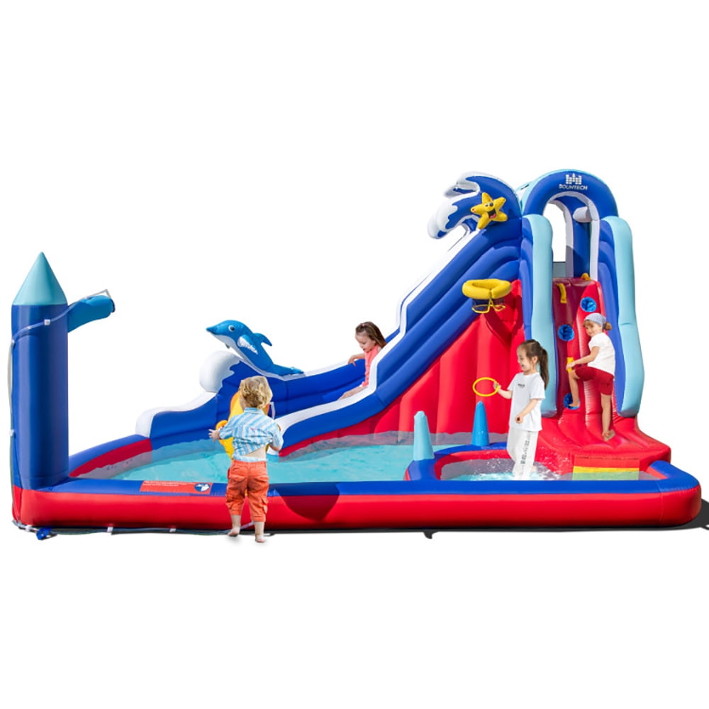 Aimee Lii 6-In-1 Inflatable Water Park with Climbing Wall Splash Pool (Without Blower), Bounce House Water Slide for Kids 3-10