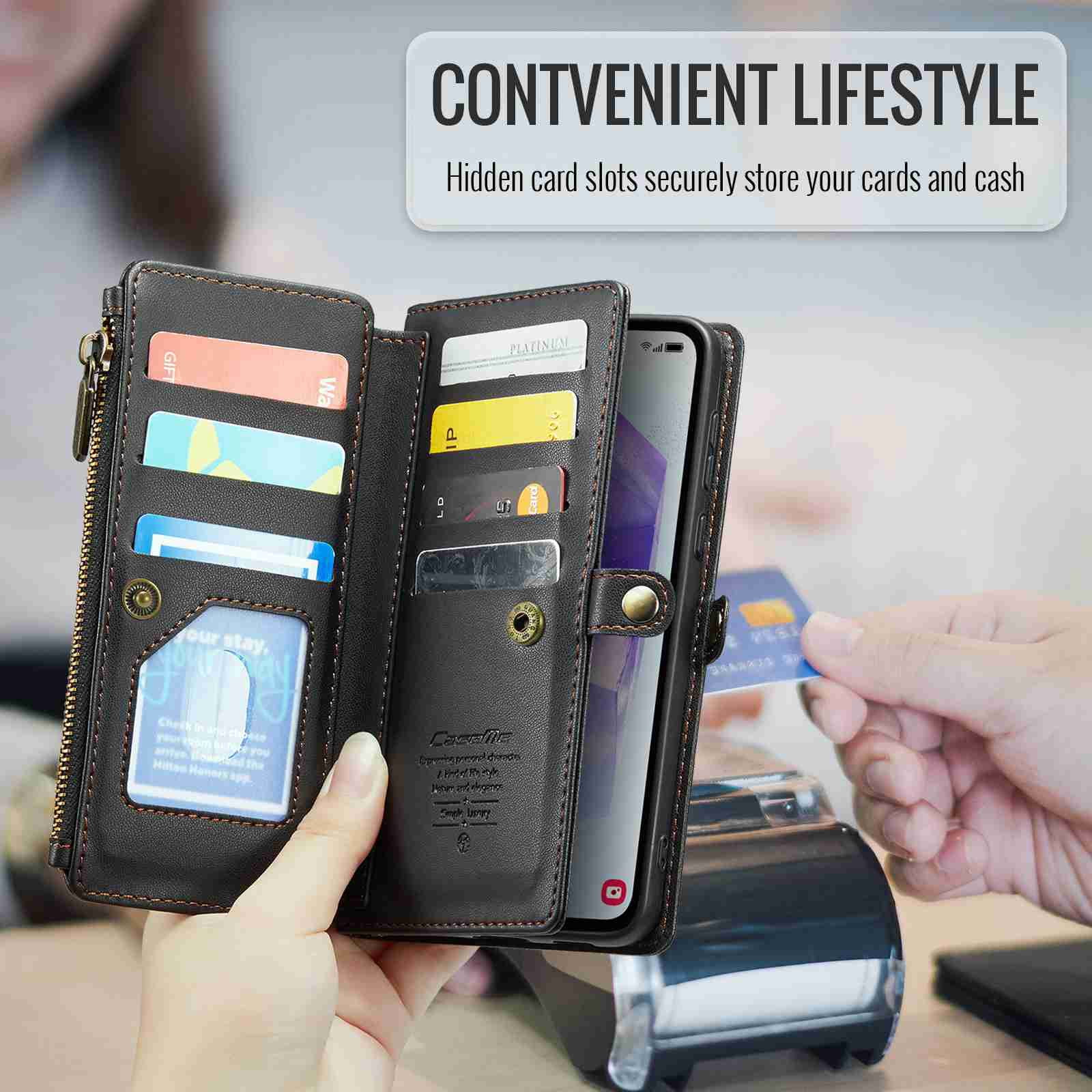 Dteck for Samsung A54 5G Case with RFID Blocking Wallet Case for Women Men, Shockproof PU Leather Magnetic Flip Strap Zipper Card Holder Phone Case,Black
