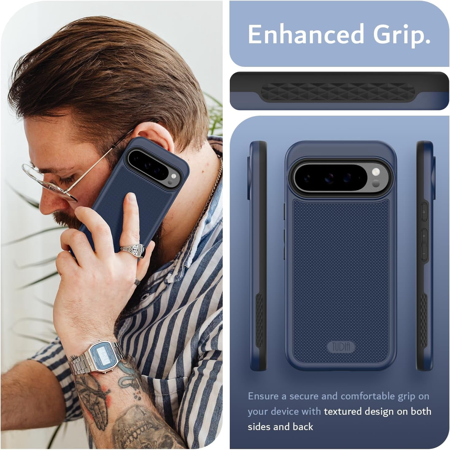 TUDIA MergeGrip Google Pixel 9 Pro XL Case MagSafe Compatible Heavy Duty - Indigo Blue