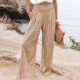 thumbnail image 3 of Gibobby pantalones jogger mujer Pantalones estampados de pierna ancha de cintura alta para mujer, cintura elástica fruncida, sueltos, cómodos, divididos, informales, con bolsillos (Caqui, XXL), 3 of 5
