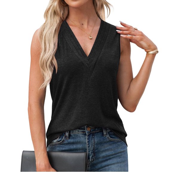 Women Tank Tops Casual V Neck Sleeveless Summer Going Out Tunic Tees Loose Trendy Shirts 2025 (S, Black)