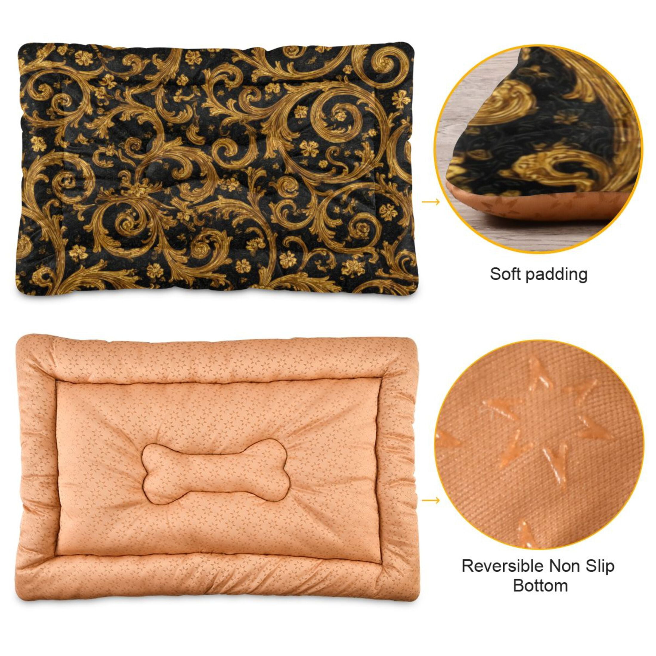 Cozy Mat Pet Bed Indoor Outdoor Warm Soft For Cat Dog Puppy(S/M) Black&gold Baroque Pattern