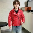 thumbnail image 6 of ATOGUTA Girls Faux Leather Jacket Motorcycle & Bomber Style for Kids Windproof Zip Jacket with Pockets Size 2T-14, Red, 6 of 6