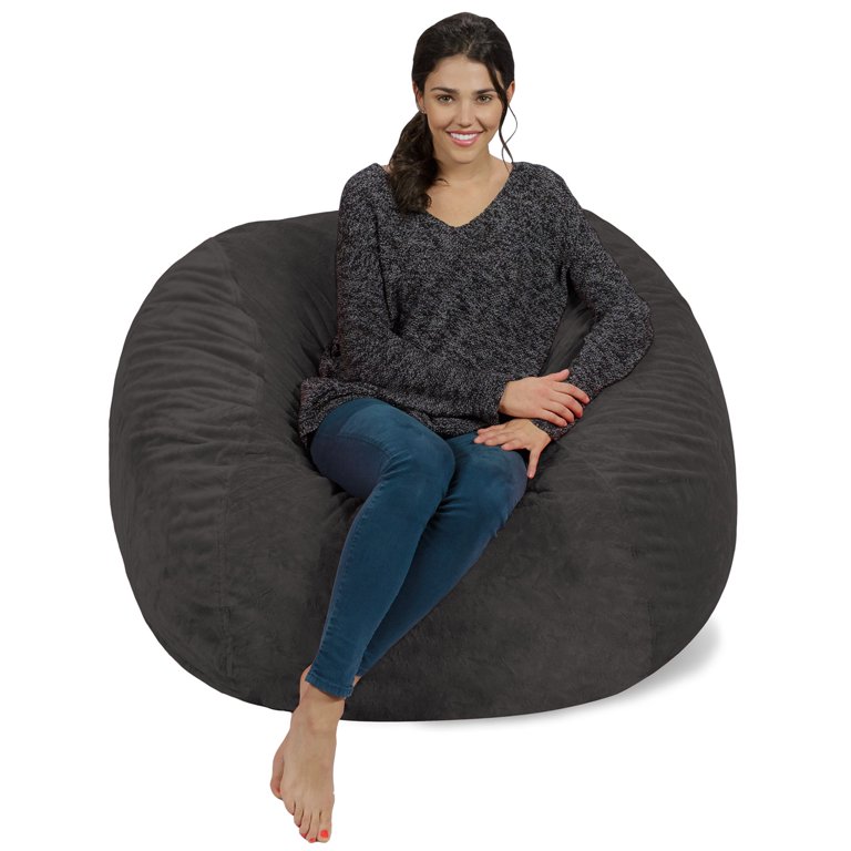 Chill Sack Bean Bag Chair, Memory Foam Lounger with Ultra Fur Cover, Kids,  Adults, 7 ft, Ultra Fur Grey 