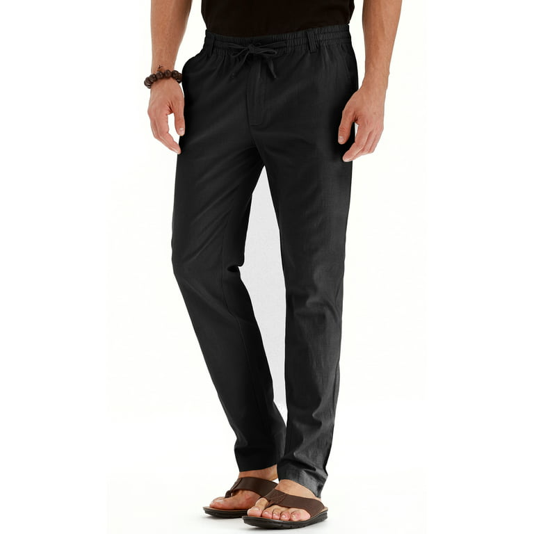 Mens Black Trousers 100% Cotton Yoga Casual Beach Lounge With Elasticated  Waist Draw String and Pockets -  Canada