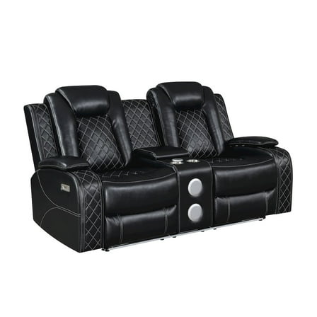 New Classic Furniture Orion II Faux Leather Power Console Loveseat in Black