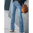 thumbnail image 5 of Women's High - Waisted Flare Jeans Slim Fit Retro Vintage Trend Fashion Casual Cotton Denim Button - Front Design Light Blue Wash Fashion Casual Pants for Daily Street, 5 of 5