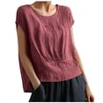 thumbnail image 1 of cfhntfmh Hauts d'Été pour Femmes Tendance Manches Courtes Col Rond Blouses Basiques Confortables Couleur Unie T-Shirts Décontractés 2025, 1 of 6