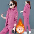 thumbnail image 2 of 3 Pcs/Set Women Waistcoat Hoodie Pants Set Zip-up Padded Coat Embroidery Hooded Long Sleeves Top Elastic Waist Trousers Winter Tracksuit Sport Clothes, 2 of 8