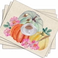 thumbnail image 2 of Autumn Pumpkin Placemats Halloween Watercolor Pink Flowers Rosehip Set of 4 Linen Kitchen Table Mats Easy to Clean for Dining Table 18X12 Inch, 2 of 5
