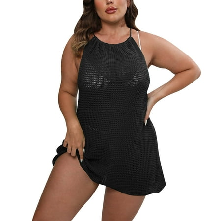 Valueadd Women Plus Size Hottie Backless Crochet Tie Beach Bikini Cover Up Cover Ups for Swimwear Women