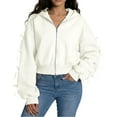 thumbnail image 3 of Bibifish Womens Hoodies Fall Cute Bow Sleeve Cropped Full Zip Hooded Sweatshirts Open Front Tops, 3 of 6
