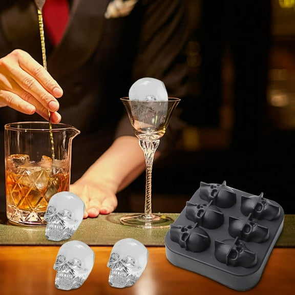 Honeeladyy Skull Ice Cube Mold, 6-Cavity Silicone Ice Tray for Whiskey, Cocktails, and Beverages, Food-Grade Flexible Ice Maker for Halloween & Party Drinks, Easy Release & Dishwasher Safe