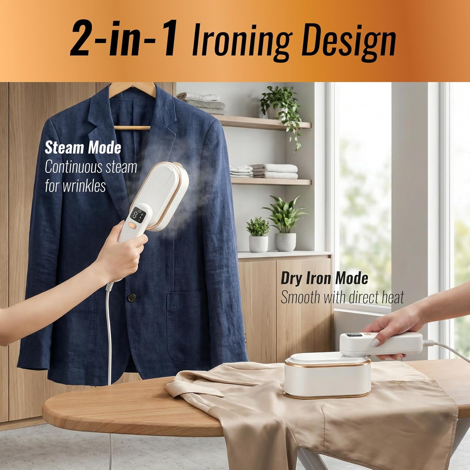 Steamer for Clothes Portable Travel - 1200W Handheld Garment 2 in 1 Steam Irons for Wrinkles - 10s Heat Up Mini Size Small Compact Lightweight Fabric Clothing Dress Steamers for Traveling