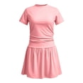 thumbnail image 5 of Tisuna Girls Tennis Outfit Set Kids Solid Color Crew Neck Short Sleeve Tops And Ruffled Skirt Set Breathable Lightweight Child Sport Athletic Clothes Set Size 13-14 Years Light Pink, 5 of 5