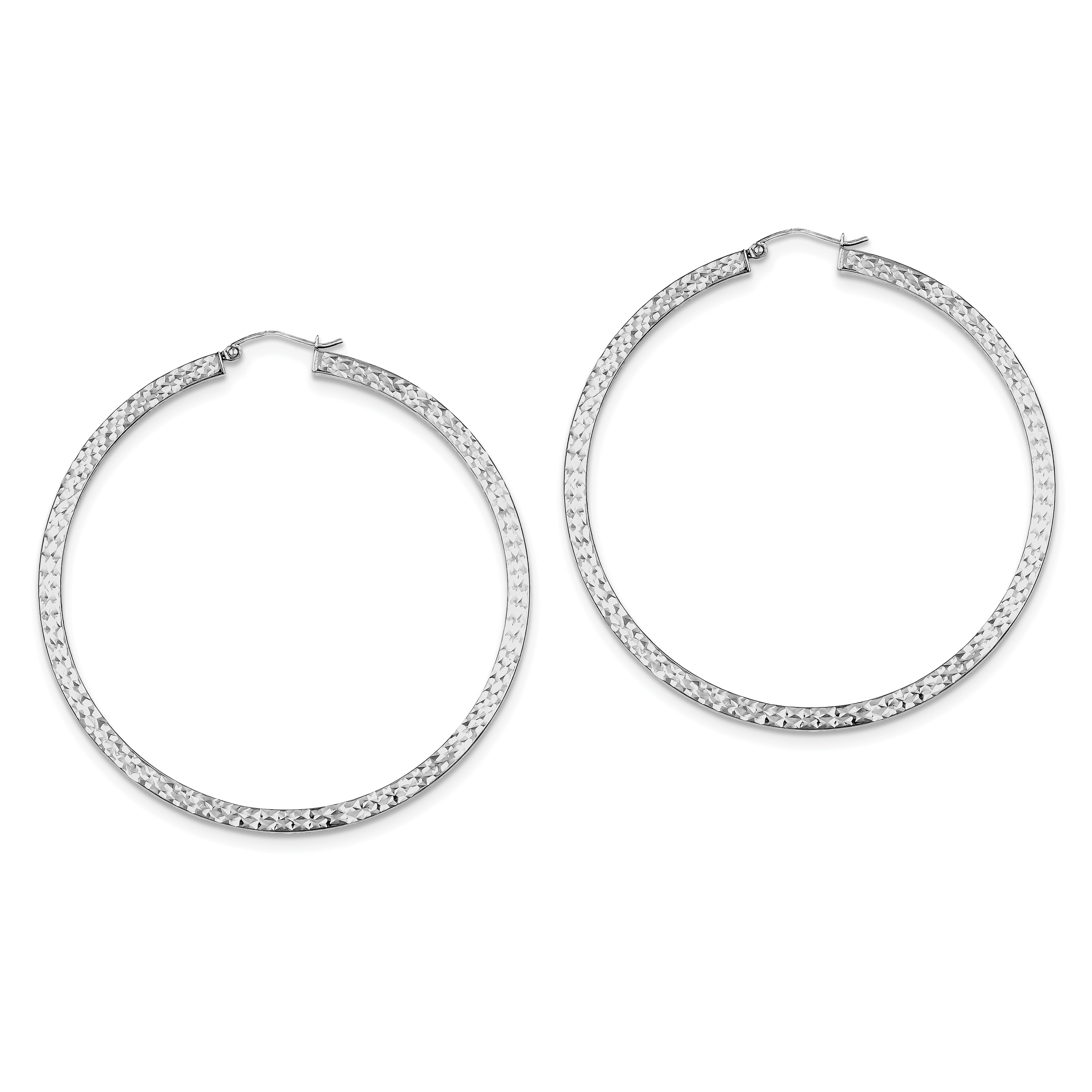 Sterling Silver Rhodium-plated D/C 3x60mm Hoop Earrings