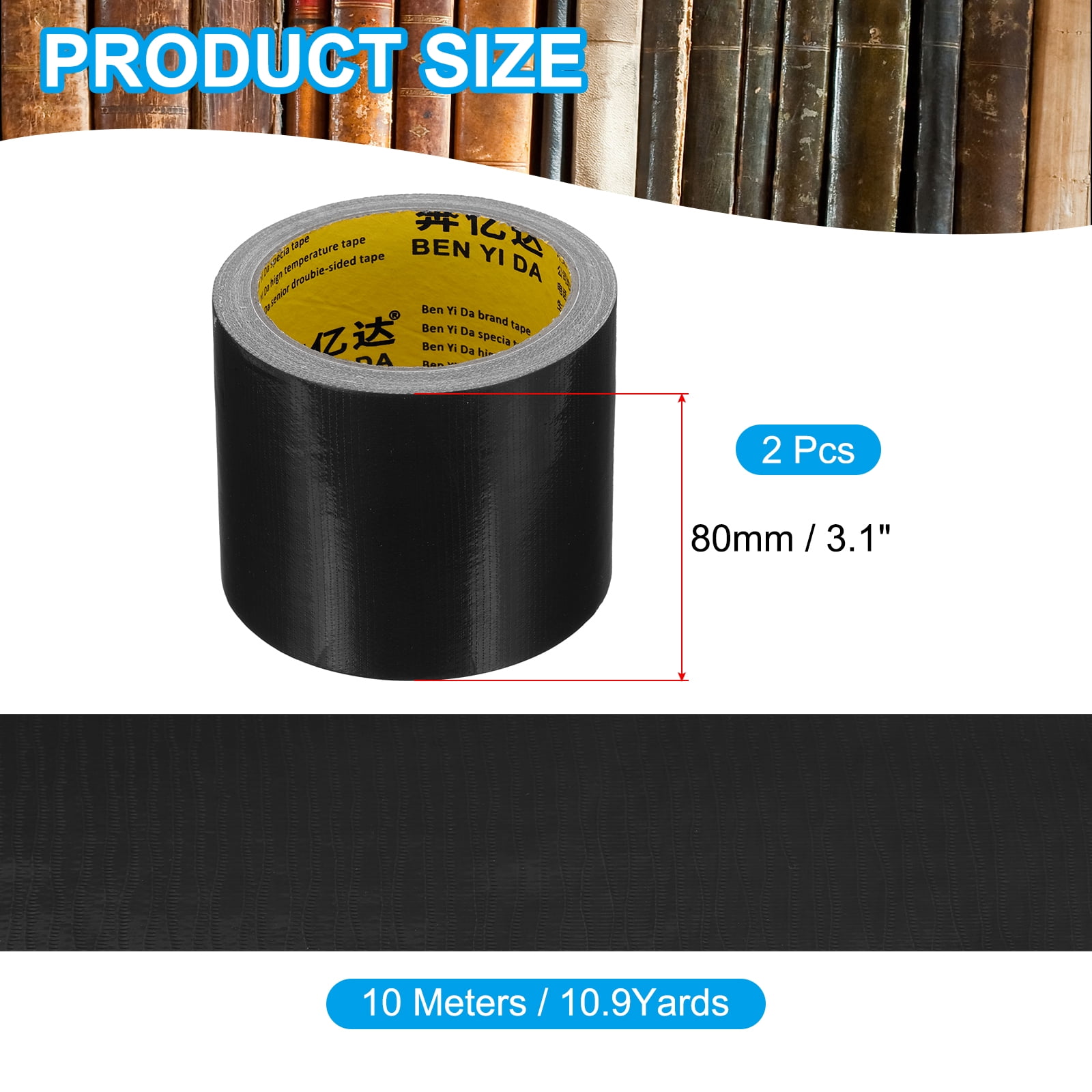 Uxcell 3.1"x0.01" Bookbinding Tape 2 Roll 11 Yard Cloth Bookbinding Repair Tape Book Binding Tape Self Adhesive Black