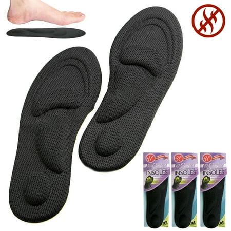 3 Pairs Odor Destroying Insoles 4D Comfort Heavy Duty Cushion Pain Relief
