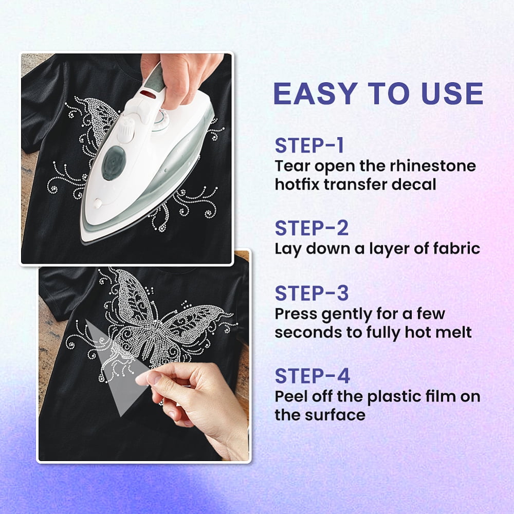 White Rhinestone Iron on Transfer Butterfly Bling Diamond Hotfix Patches for Clothes Large Iron On Sequin Applique for Jeans Jacket Caps