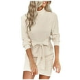 thumbnail image 1 of Robes d'Automne Hiver pour Femmes Décontractées à Manches Longues Col Roulé Mini Robe Chandail Ceinturée Tunique Tricotée Moulante, 1 of 7