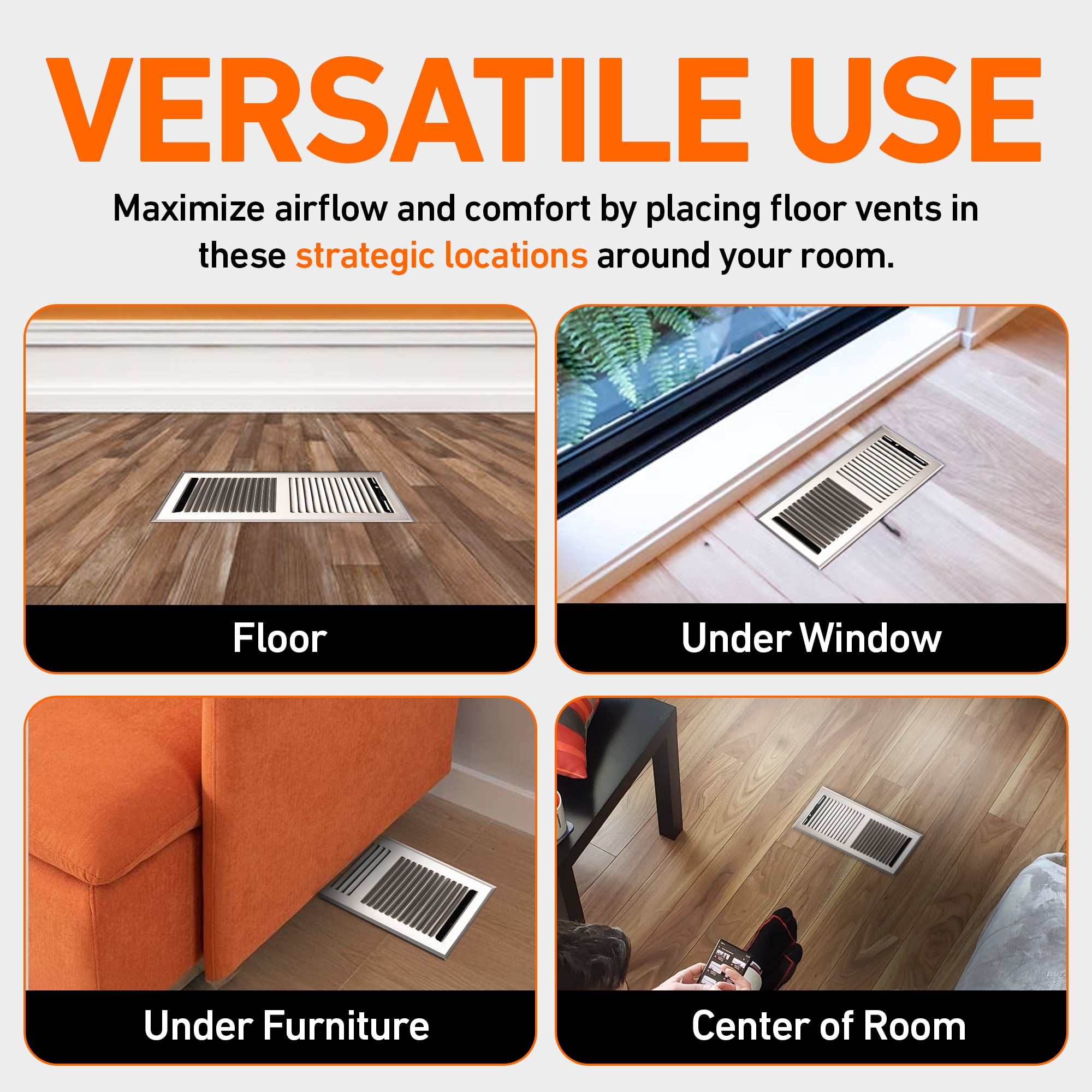 4X10 Floor Vent Covers Floor Register with Mesh Cover Trap, Heat and Air, Walkable Metal Floor Vent for HVAC Duct, Contemporary, Satin Nickel