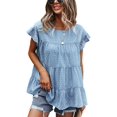 thumbnail image 1 of Hauts pour Femmes Décontractés à Pois Suisses Manches Courtes à Volants Chemise Tunique Ample, 1 of 6