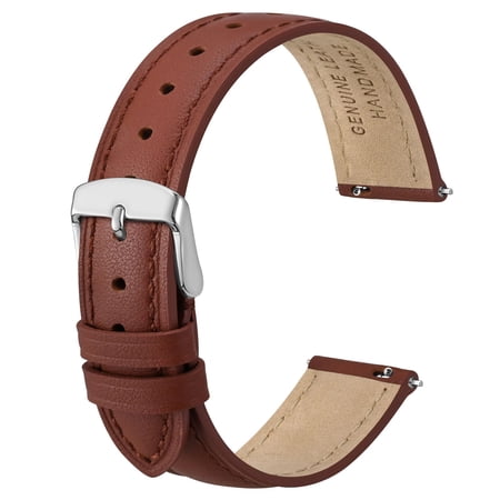 ANBEER 20mm Flat Thin Elegant Genuine Leather Watch Strap,Quick Release Replacement Watch Band,Brick Red with Silver Buckle