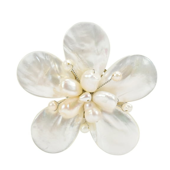 Delightful White Shell with Cultured Freshwater Pearl Flower Brooch Pin