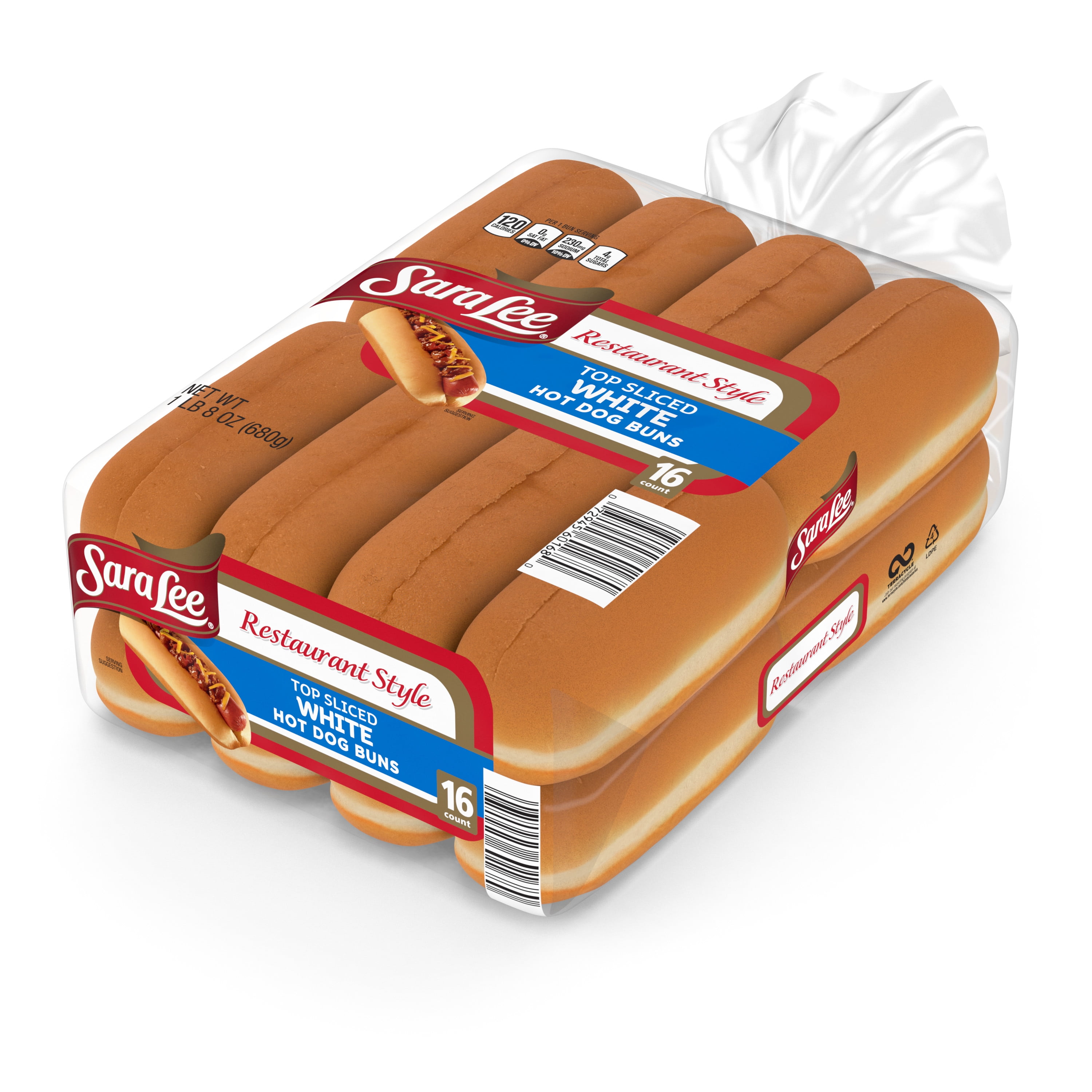 Sara Lee Restaurant Style Top Sliced White Hot Dog Buns, 16 count, 24 oz 