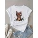 thumbnail image 1 of Cartoon Owl Print Crew Neck T-shirt, Short Sleeve Casual Top For Spring & Summer, Women's Clothing, 1 of 5