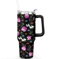 thumbnail image 2 of 40oz Pioneer Tumbler with Handle Lid and Straw,Colorful Floral Tumblers Gifts for Women Girls Men Adults（Black）, 2 of 7