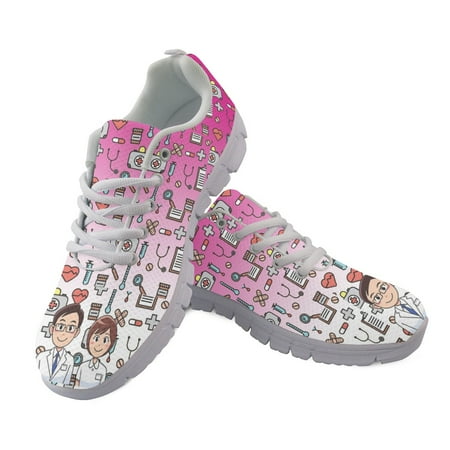 

Summer Lace Up Sport Jogging Running Shoes For Women Nurse Walk Casual Shoes Doctor Print Mesh Ladies Sneakers Womens Flats
