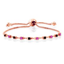 Gem Stone King 0.58 Ct Round Black Diamond Pink Sapphire 18K Rose Gold Plated Silver Bracelet for Women