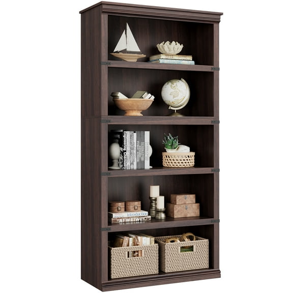 Estantería de oficina de 5 niveles estilo rústico – Librero alto de madera con gran capacidad