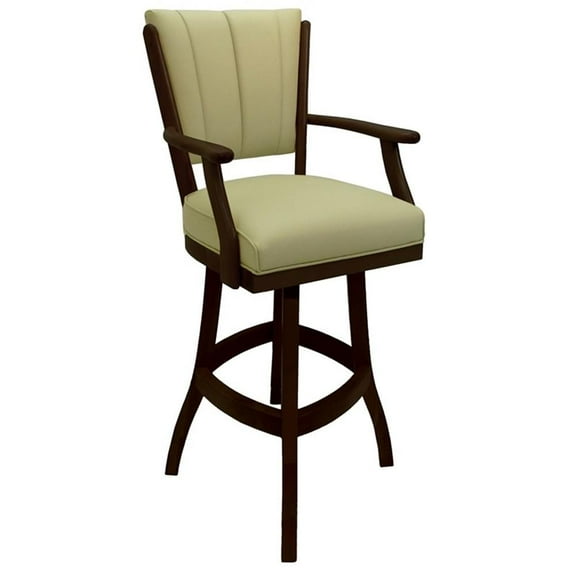 Classic 30" Solid Wood Bar Stool Ocean Beige Vinyl Brown Wood
