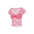 thumbnail image 4 of Aojekbee Women Lace Top, Short Sleeve Pleated See-through Slim Fit Summer Crop Top Clubwear, 4 of 10