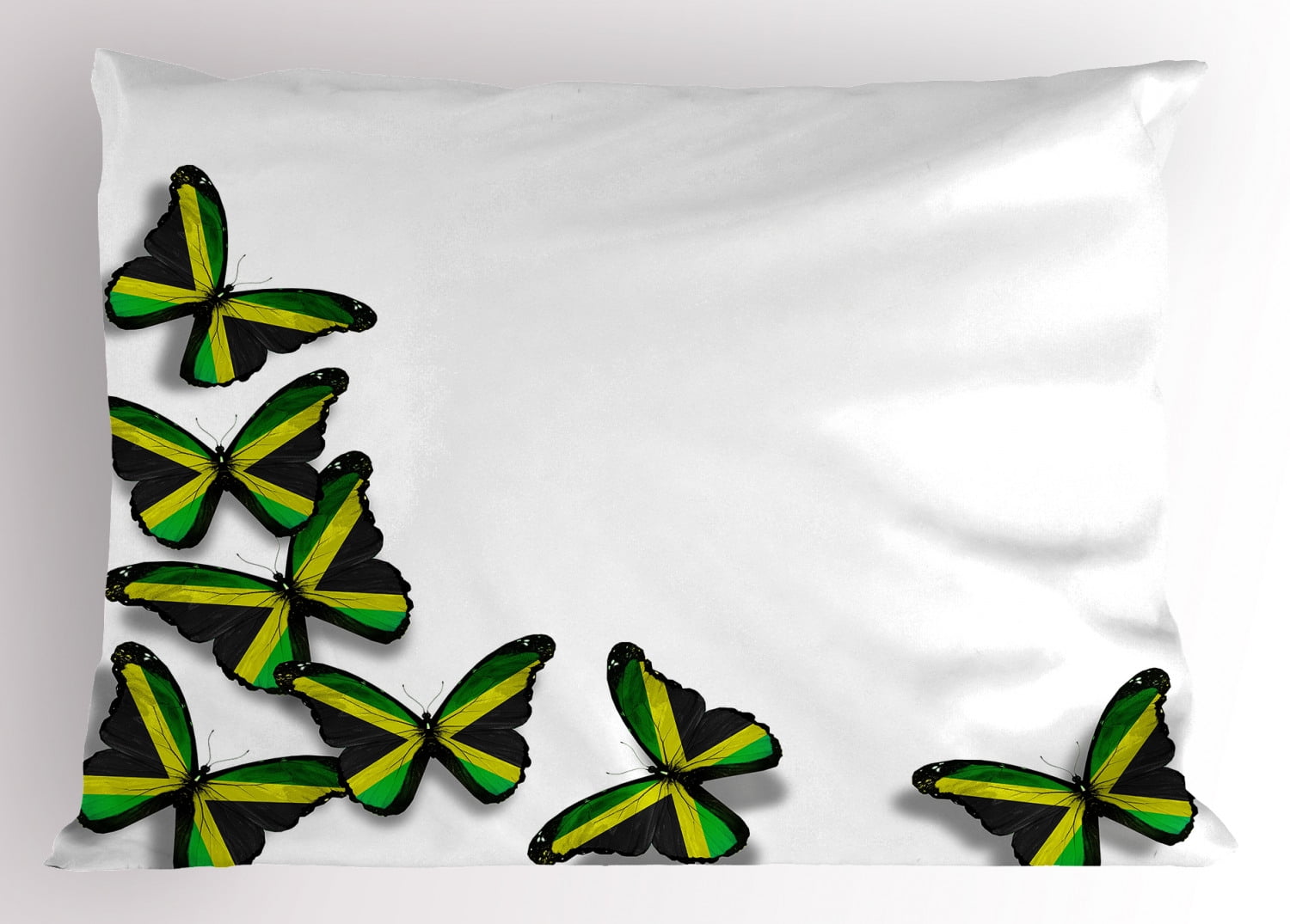 Jamaican Pillow Sham Buterflies Flag Motifs Caribbean Animal