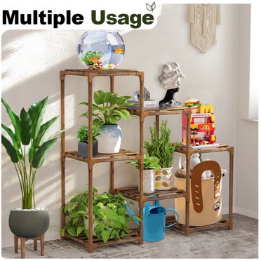 UNHO Antirust Solid Bamboo Plant Stand – 7-Tier Multi Potted Rack, Natural Wood, Indoor/Outdoor Corner Shelf