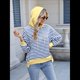 thumbnail image 5 of Sudadera de Rayas de Gran Tamaño para Mujer, Sudadera con Capucha de Bloques de Color, Jersey de Larga, Ropa Y2K Azul y XL, 5 of 10